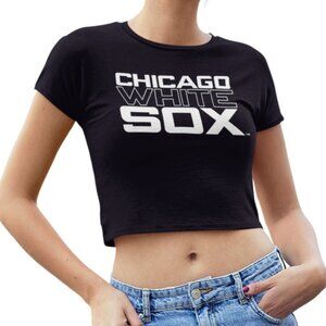 NEW Chicago White Sox Spellout Team Color Pop Form Fit Crop Top Shirt BLACK